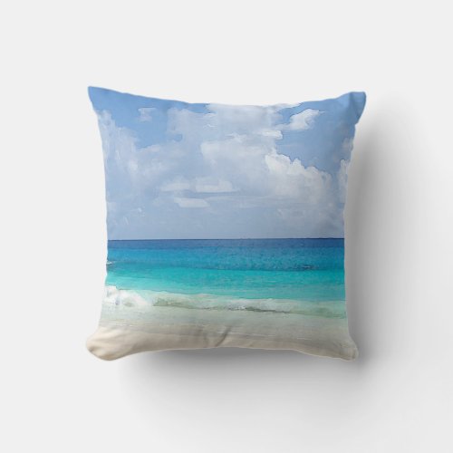 Elegant Template Watercolor Nature Sea Waves Sky Throw Pillow