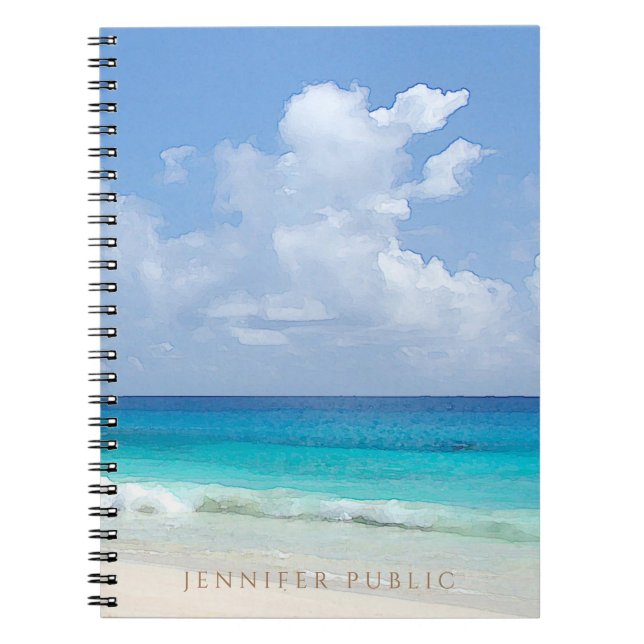 Elegant Template Watercolor Nature Seascape Waves Notebook (Front)