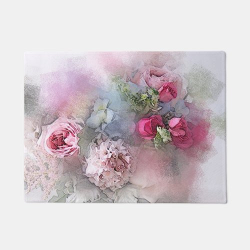 Elegant Template Watercolor Roses Flowers Floral Doormat