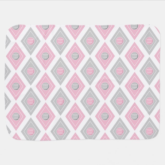 Elegant Tennis Ball Diamond Pattern Pink and Grey Baby Blanket (Horizontal)