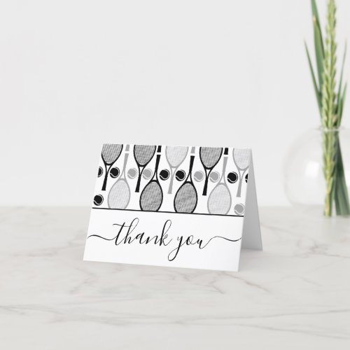 Elegant Tennis Black White Player Coach Gratitude Thank You Card