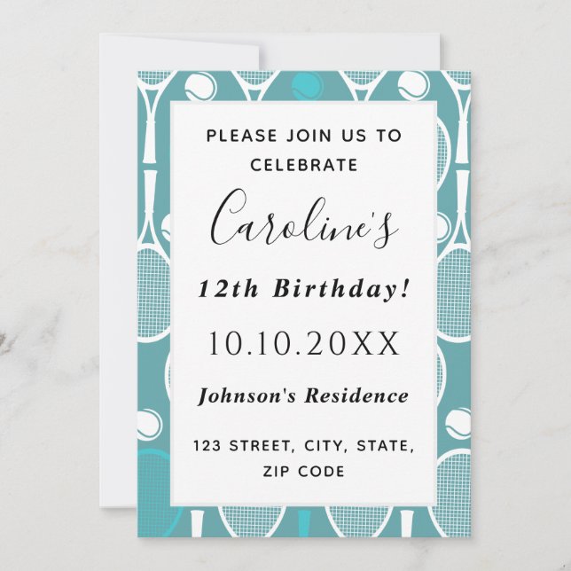 Elegant Tennis Rackets & Balls Pretty Sport Theme  Invitation (Front)