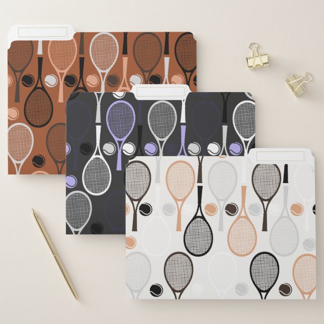 Elegant Tennis Raquet Pattern Colorful Kids School File Folder (Set)