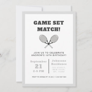 Elegant Tennis Theme Kids Boys Birthday Party Gray Invitation