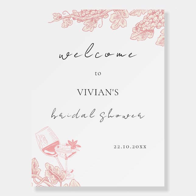 Elegant Tequila Pink Fun Bridal Shower Welcome Foam Board (Front)