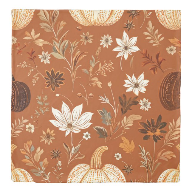 Elegant Terra Cota Pumpkin Autumn Floral Pattern  Duvet Cover (Front)