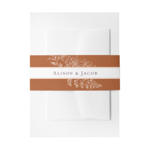 Elegant Terra Cotta Floral Wedding Invitation Belly Band