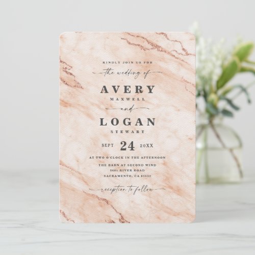 Elegant Terra Cotta Metallic Marble Wedding Invitation