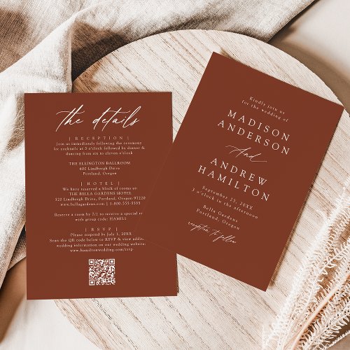 Elegant Terracotta All In One QR Code Wedding Invitation