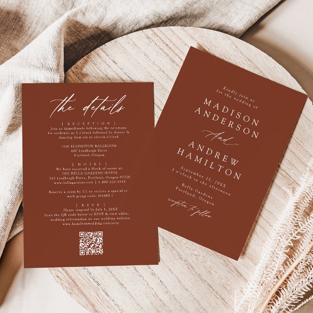 Elegant Terracotta All In One QR Code Wedding Invitation (Creator Uploaded)