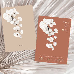 Elegant Terracotta and Beige Orchid Wedding Save The Date
