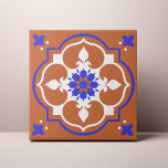 Elegant Terracotta and Blue Flower Azulejo Ceramic Tile<br><div class="desc">Decorate the office with this Elegant Terracotta and Blue Flower Accent Tile design. You can customize this further by clicking on the "PERSONALIZE" button. Change the background color if you like. For further questions please contact us at ThePaperieGarden@gmail.com.</div>
