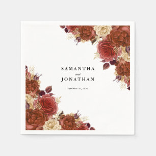 Elegant Terracotta and Ivory Flowers Wedding Napkins