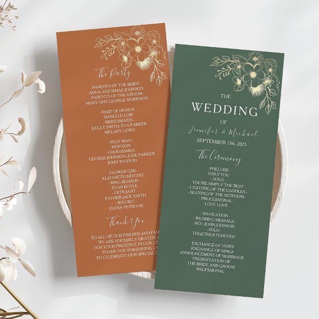 Elegant Terracotta and Olive Green Wedding Program (Creator Uploaded)