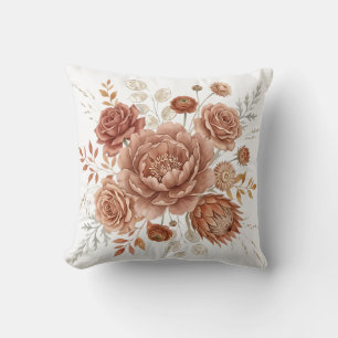 Elegant Terracotta and Peach Boho Botanical Floral Throw Pillow