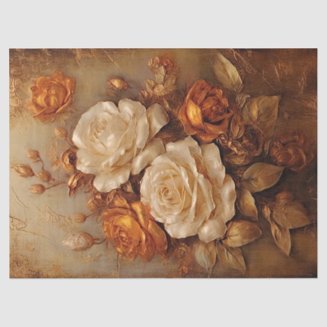 Elegant terracotta and white roses copper flowers tissue paper (Front)