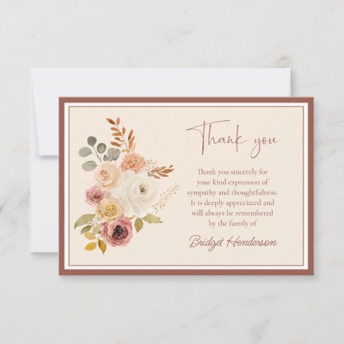 Elegant Terracotta Autumn Floral Funeral Thank You Card