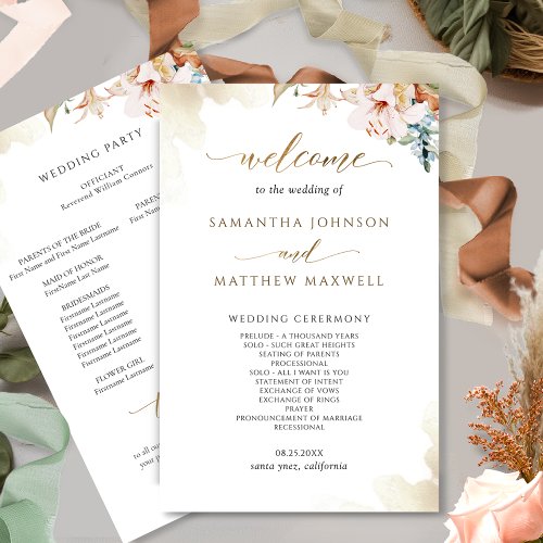 Elegant Terracotta Blush Floral Wedding Program