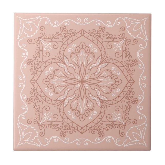 Elegant Terracotta Blush Pink Butterfly Decorative Ceramic Tile (Front)