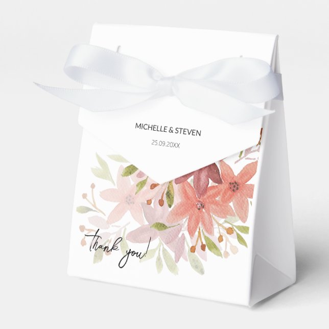 Elegant Terracotta Blush Wildflowers Watercolor Favor Boxes (Front Side)