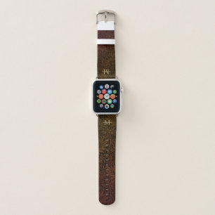 Elegant Terracotta Boho Botanical Pattern Monogram Apple Watch Band