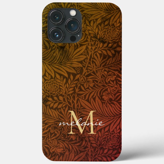 Elegant Terracotta Boho Botanical Pattern Monogram Case-Mate iPhone Case (Back)