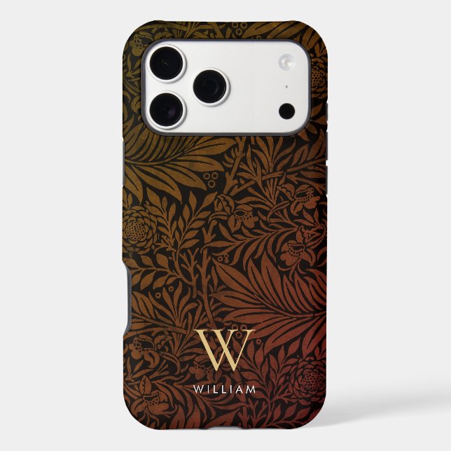 Elegant Terracotta Boho Botanical Pattern Monogram Case-Mate iPhone Case (Back)