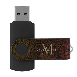 Elegant Terracotta Boho Botanical Pattern Monogram Flash Drive