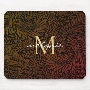 Elegant Terracotta Boho Botanical Pattern Monogram Mouse Pad