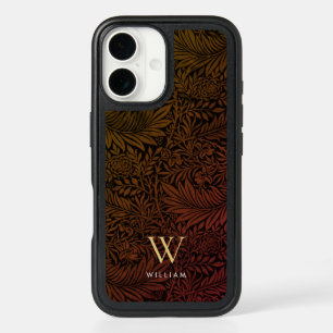 Elegant Terracotta Boho Botanical Pattern Monogram iPhone 16 Case