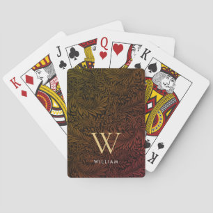 Elegant Terracotta Boho Botanical Pattern Monogram Poker Cards