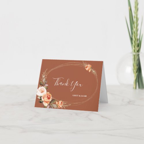 Elegant Terracotta Boho Floral Fall Wedding Thank You Card