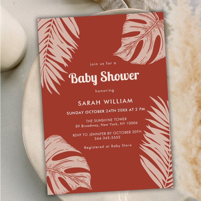 Elegant Terracotta Boho Leaves Baby Shower Invitation (Elegant Terracotta Boho Leaves Baby Shower Invitation)