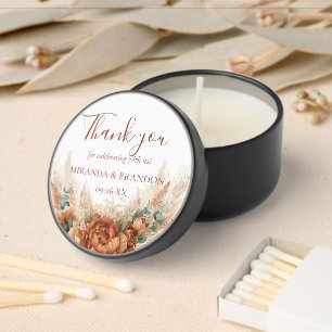 Elegant Terracotta Boho Pampas Grass Wedding Mini Candle Favors