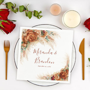 Elegant Terracotta Boho Pampas Grass Wedding Napkins