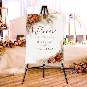 Elegant Terracotta Boho Pampas Grass Wedding Sign