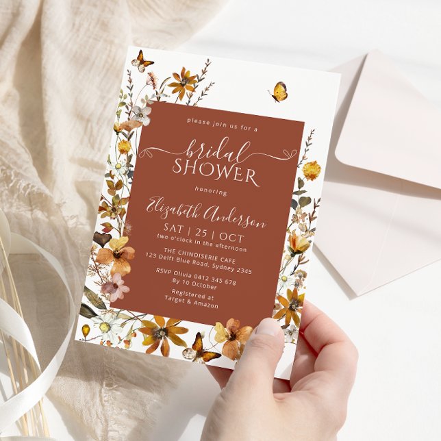 Elegant Terracotta Boho Wildflowers Bridal Shower Invitation (Creator Uploaded)