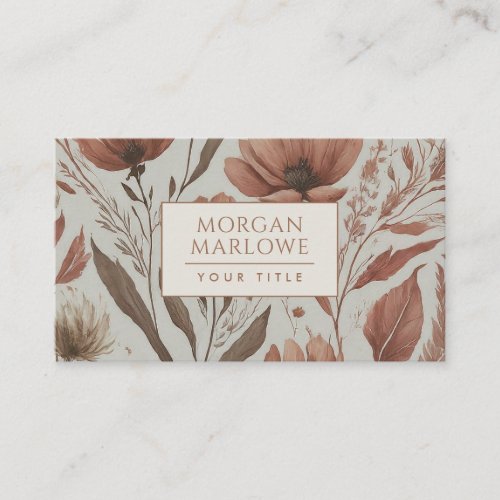 Elegant Terracotta Boho Wildflowers Floral Pattern Business Card