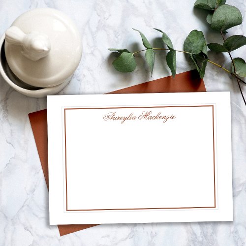 Elegant Terracotta Brown and White Personalized Note Card