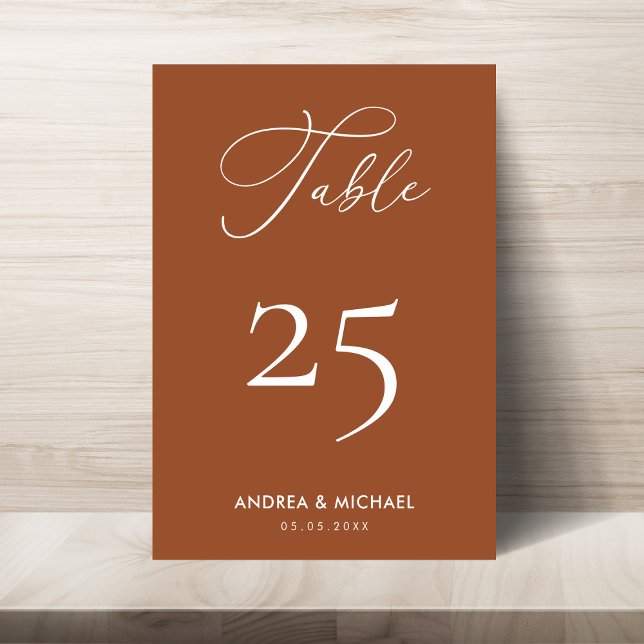 Elegant Terracotta Calligraphy Boho Spring Wedding Table Number (Creator Uploaded)