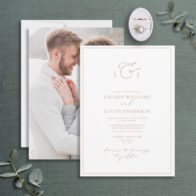 Elegant Terracotta Calligraphy Monogram Photo Invitation (Creator Uploaded)