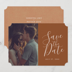Elegant Terracotta Calligraphy Save The Date Photo Invitation