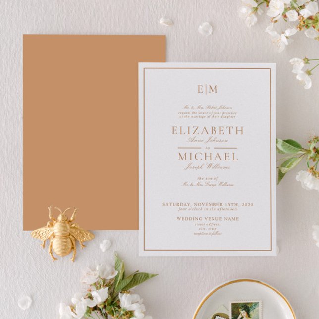Elegant Terracotta Classic Script Monogram Wedding Invitation (Creator Uploaded)