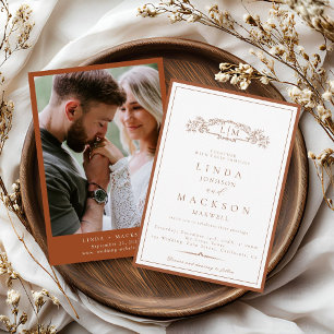 Elegant Terracotta Crest Monogram Wedding Invitation