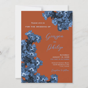 Elegant Terracotta & Dusty Blue Flowers Wedding Magnetic Invitation