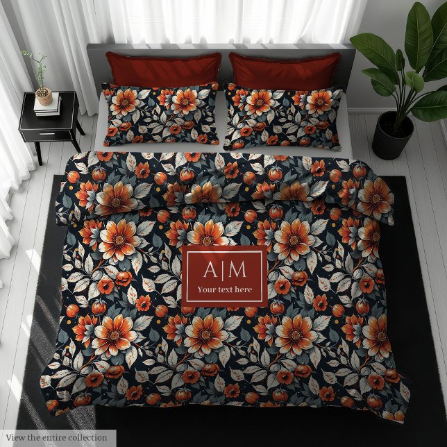 Elegant terracotta duvet with sage floral accents (Elegant terracotta duvet with sage floral accents)