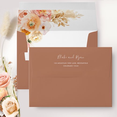 Elegant Terracotta Envelope Peach Floral Inside