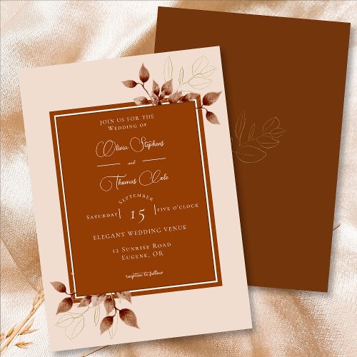 Elegant Terracotta Eucalyptus Rust Frame Wedding Invitation