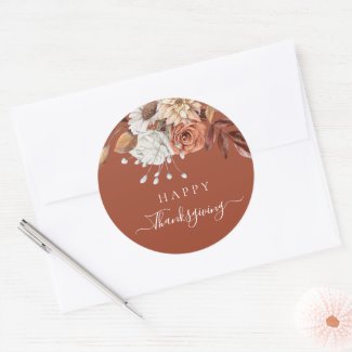 Elegant Terracotta Fall Floral Happy Thanksgiving