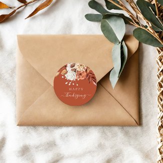 Elegant Terracotta Fall Floral Happy Thanksgiving